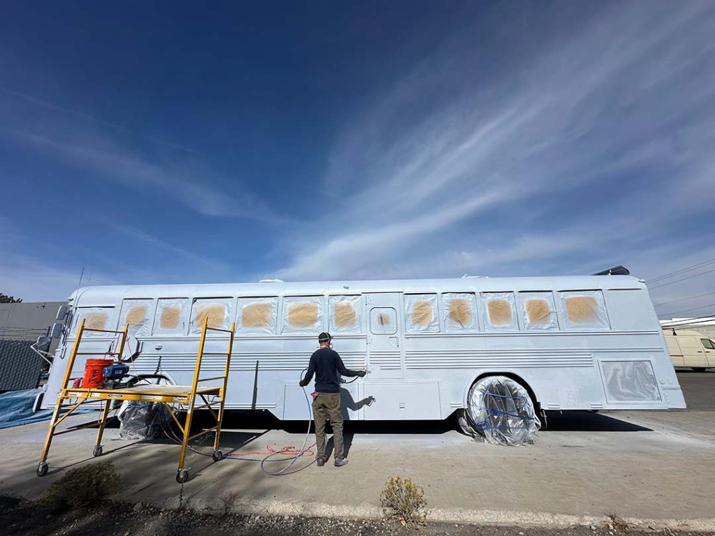 Painting the side of the bus